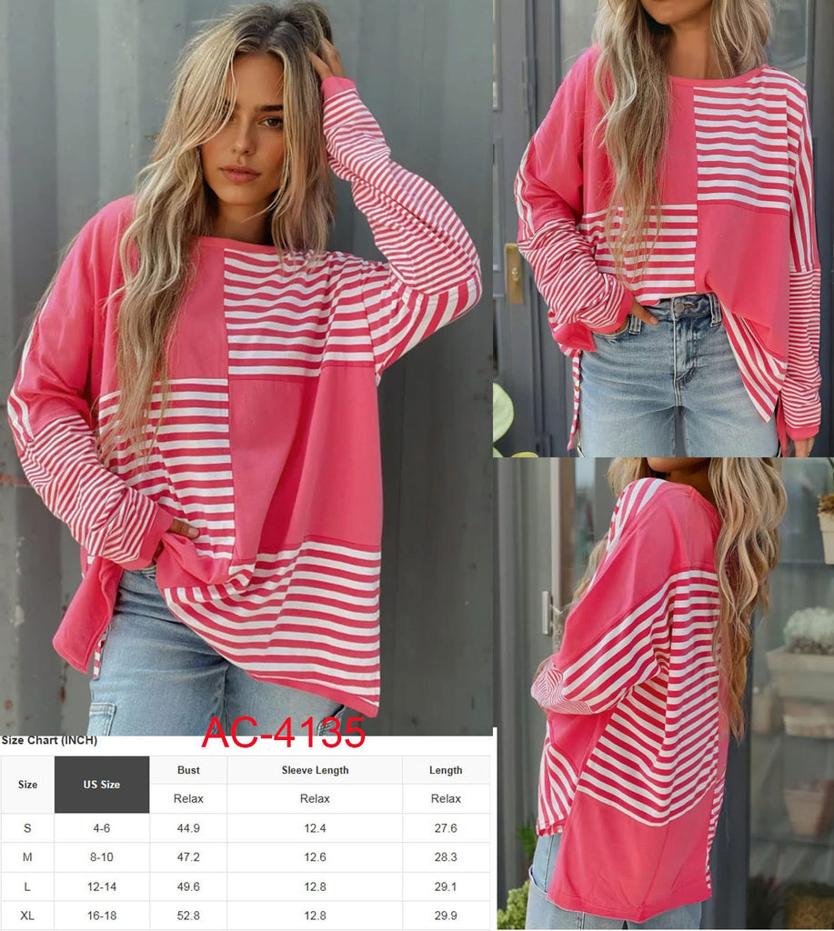 Aleigha Pink Stripe Color Block Patchwork sweater