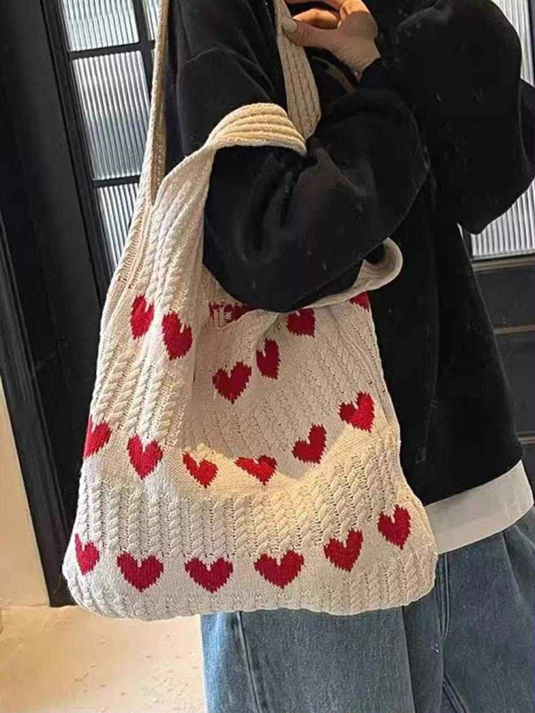 Heart knit hobo bag